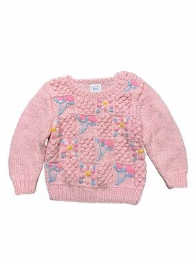 Vintage Mine Alone Hand Knit Pink Floral Sweater Toddler 24M Cottagecore